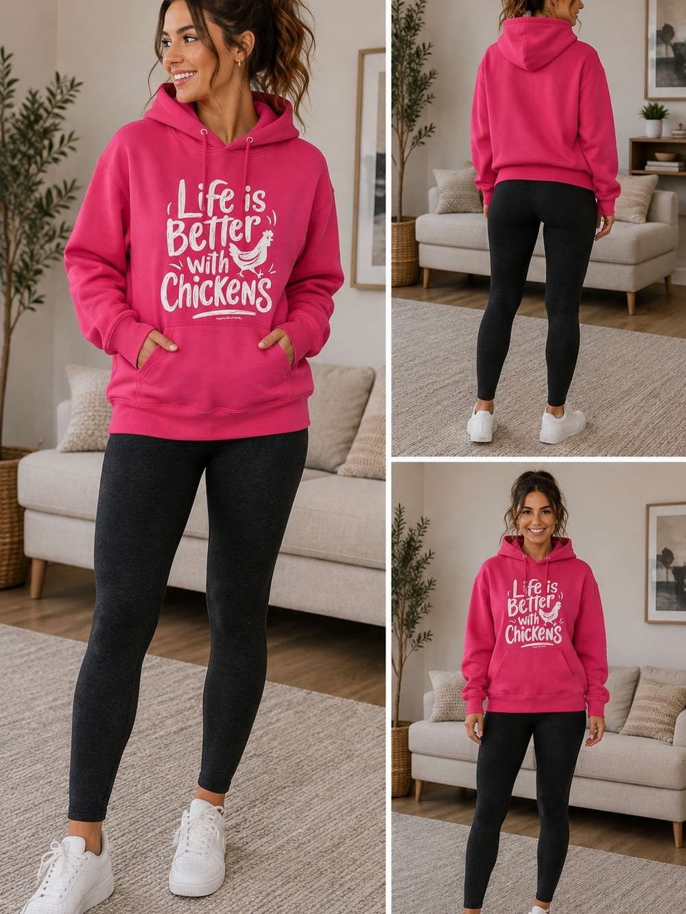 Women's Hot Pink 'Life Is Better With Chickens' Hoodie Sweatshirt